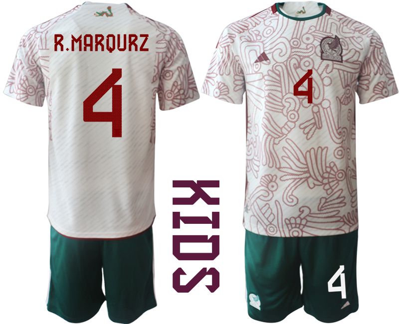 Youth 2022 World Cup National Team Mexico away white #4 Soccer Jersey